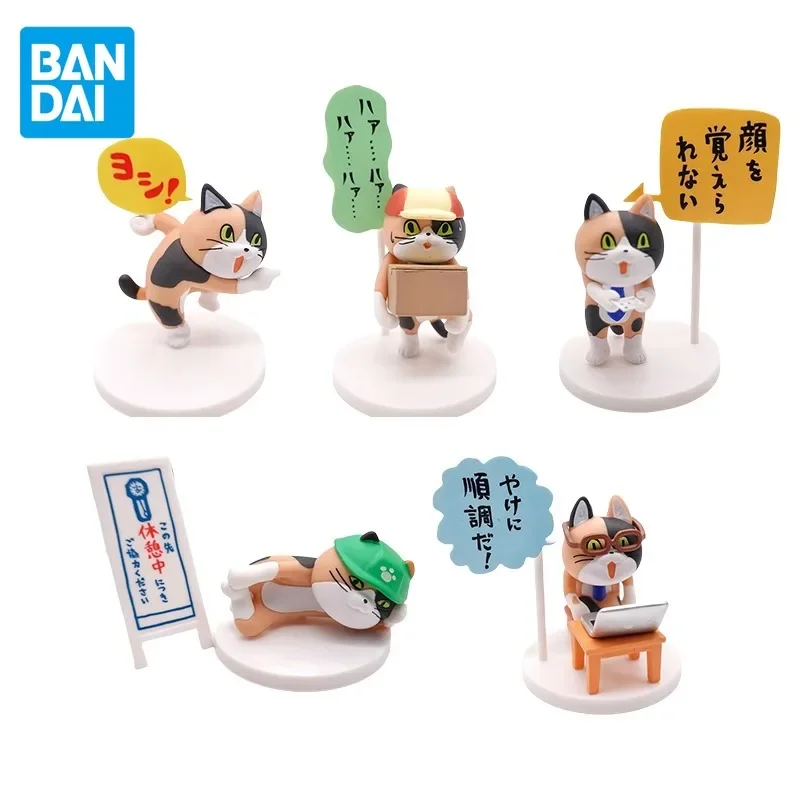 Bandai Original Gashapon Anime Figure Calico Cat Cute Desktop Ornaments Kids Toys Collectible Model Children's Birthday Gift