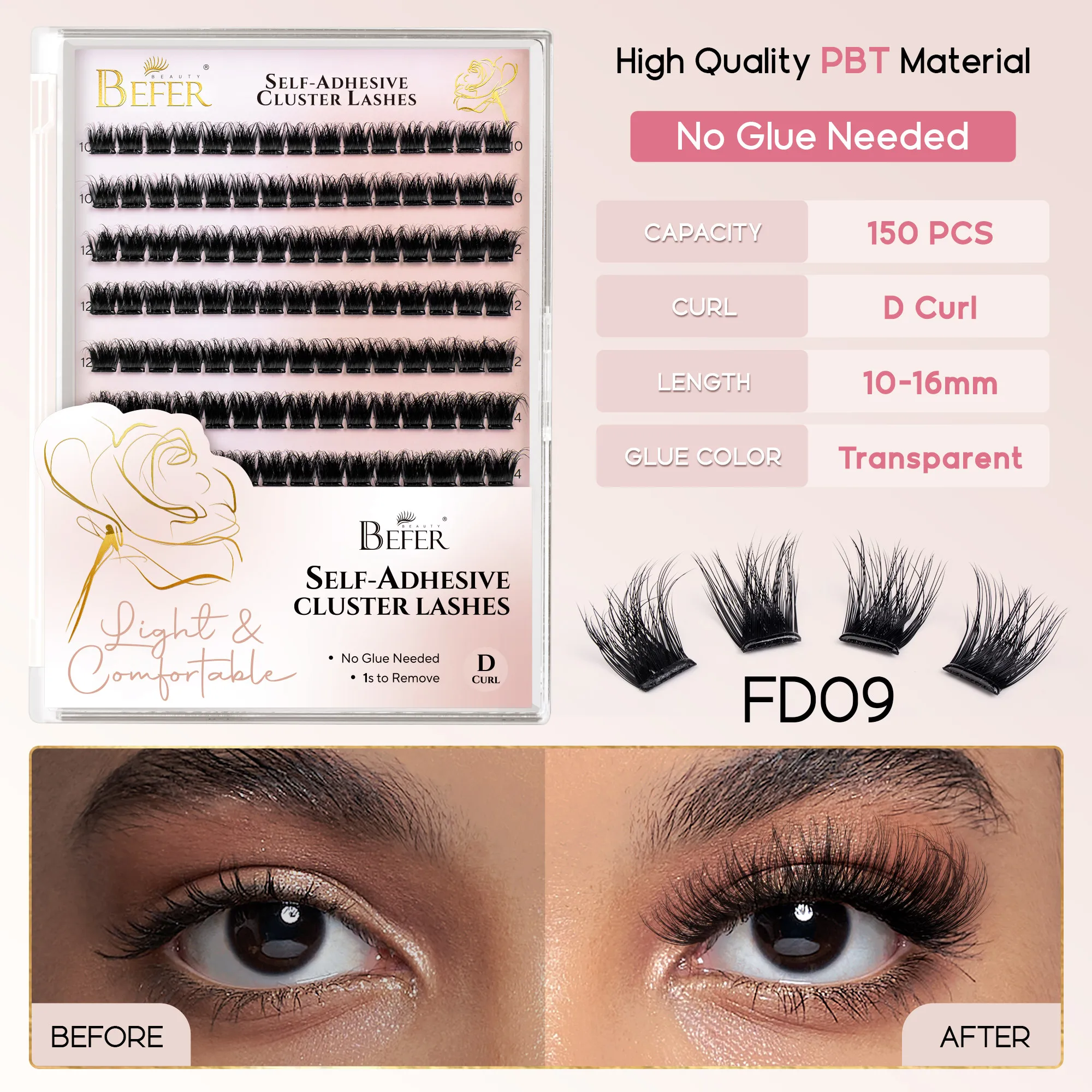Befer Zelfklevende Wimperclusters Transparante Voorgelijmde Wimperclusters 150 stuks Manga Natuurlijke Make-up Pluizige Kunstwimpers Leverancier
