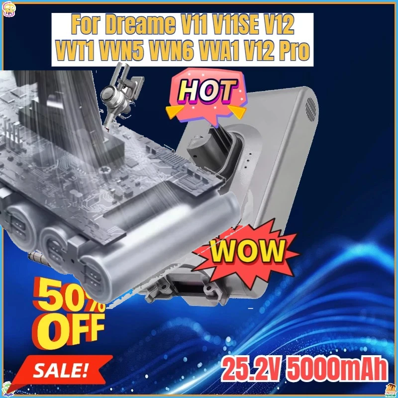 

Аккумулятор 25.2V 5000mAh для ручного пылесоса, замена для Dreame V12Pro V11 V11SE V12 VVT1 VVA1 VVN5 VVN6
