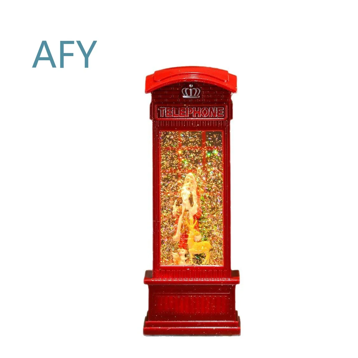 Christmas Phone Booth Ornament for iPhone Samsung Android Water Injection Wind Lamp Snow Rotating Window Decoration Holiday