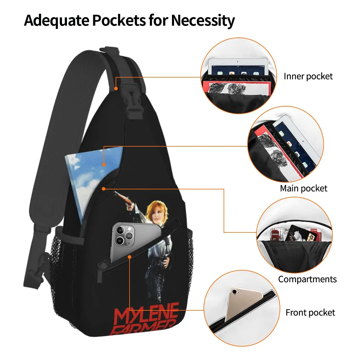 Mylene Farmer Nevermore Concert Chest Bag Men Sling Crossbody Backpack Chest Bag Travel Hiking Daypack Shoulder Bag