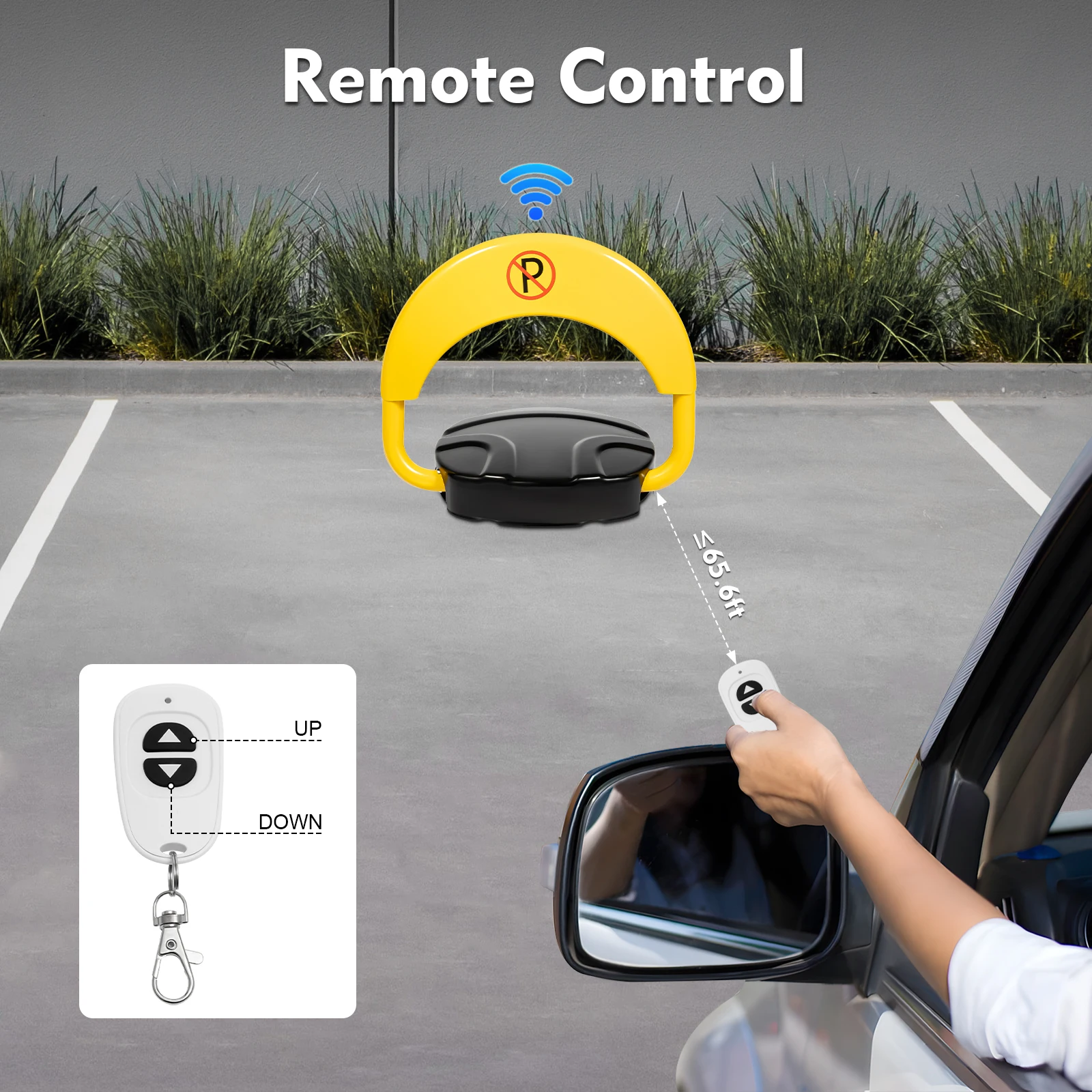 Collapsible Remote Control Parking Lock with Reflective Strip, Hand/Remote Dual Control (Battery not Included)