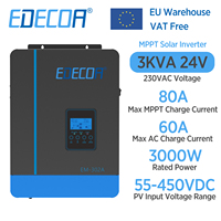 EDECOA 3000W 24V Hybrid Inverter 220V MPPT 80A Solar Charger Controller Pure Sine Wave Converter Compatible With LiFePo4 Battery
