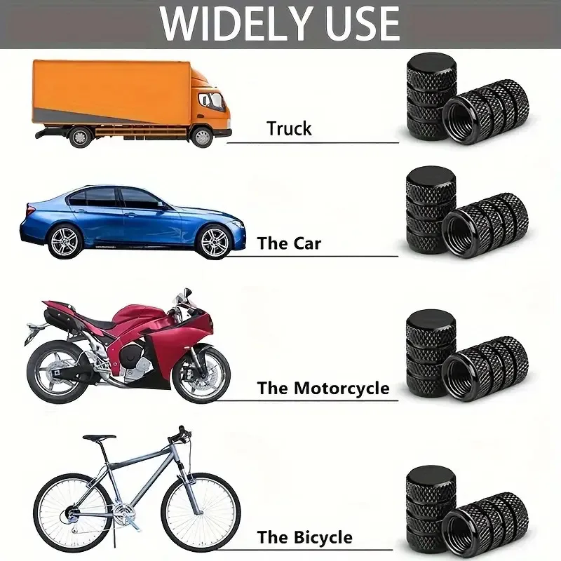4pcs Anodized Aluminum Tire Valve Caps - Corrosion-Resistant, Fit for Cars, Trucks, Motorcycles, SUVs & Bicycles, Durable