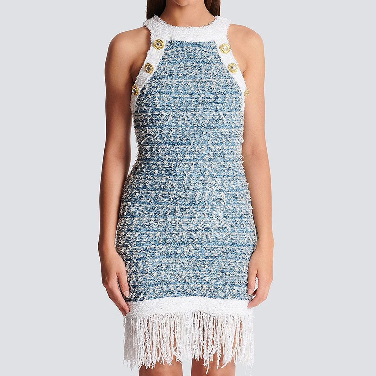 

Summer New Fashionable Commuting Socialite Button Up Women's Knitted Camisole Vest Slim Fit Sleeveless Round Neck Dress