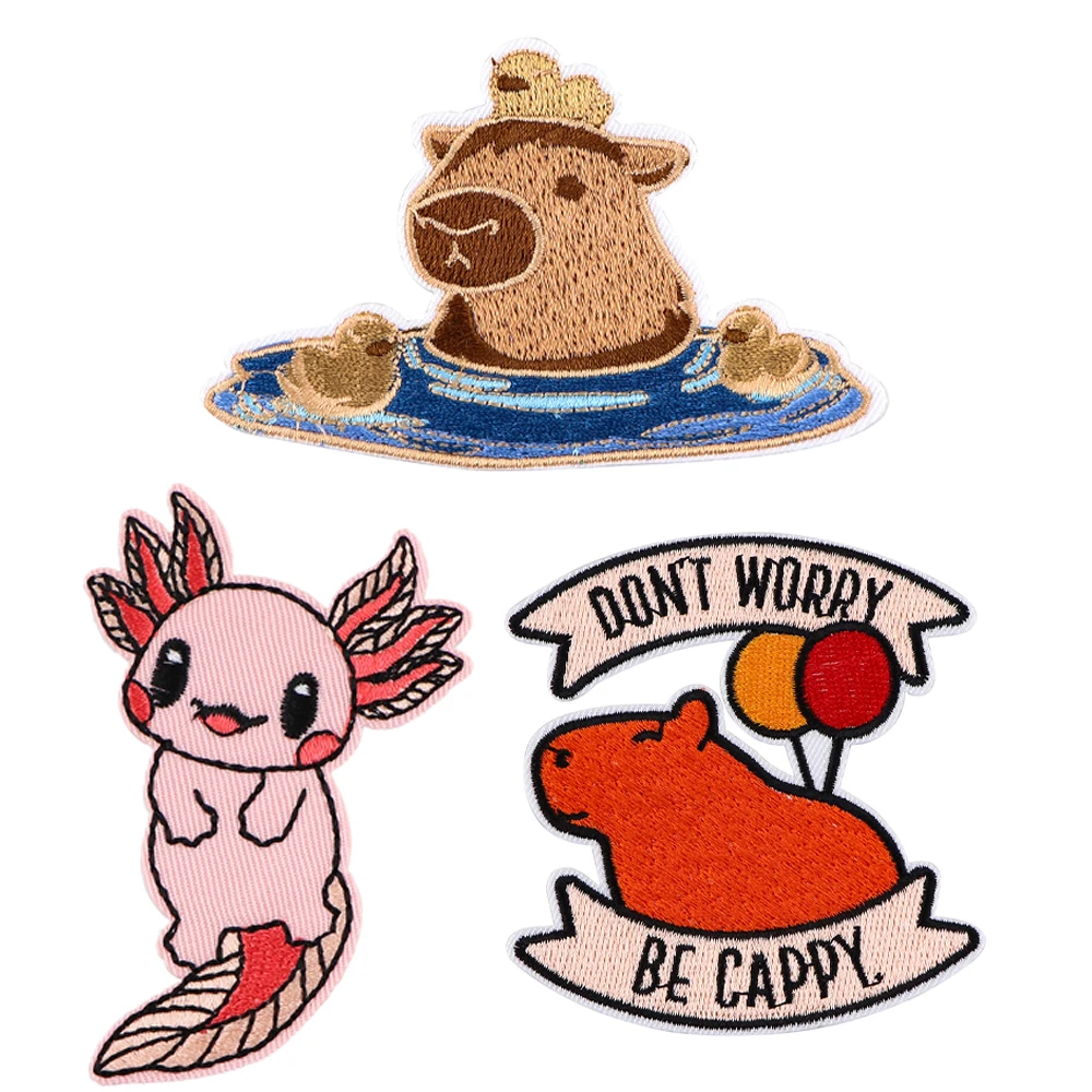 

Capybara Axolotl Manga Badges DIY Patch for Clothing Iron on Embroidered Sewing Applique Cute Sew On Fabric Apparel Accessories