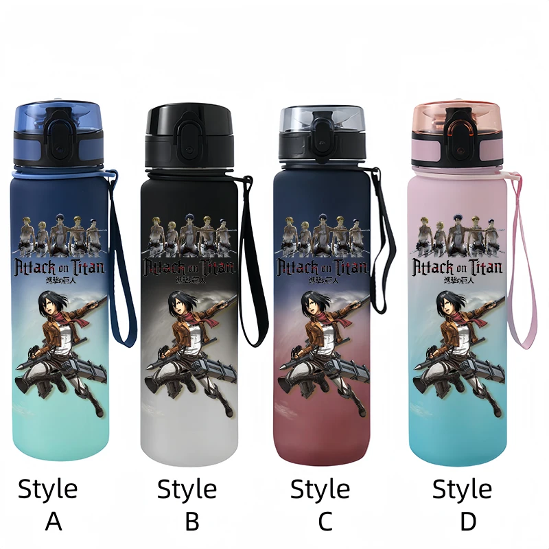 650ml Attack on Titan Water Bottle Plastic Frosted Large Capacity Drinking Cup Portable Outdoor Sports Water Cup Children\'s Gift