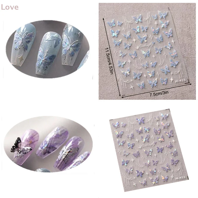 [L&P] ملصق أظافر على شكل فراشة ملونة لتعزيز اللمعان لاصق لتزيين الأظافر في صالونات التجميل مجسمة بنفسك