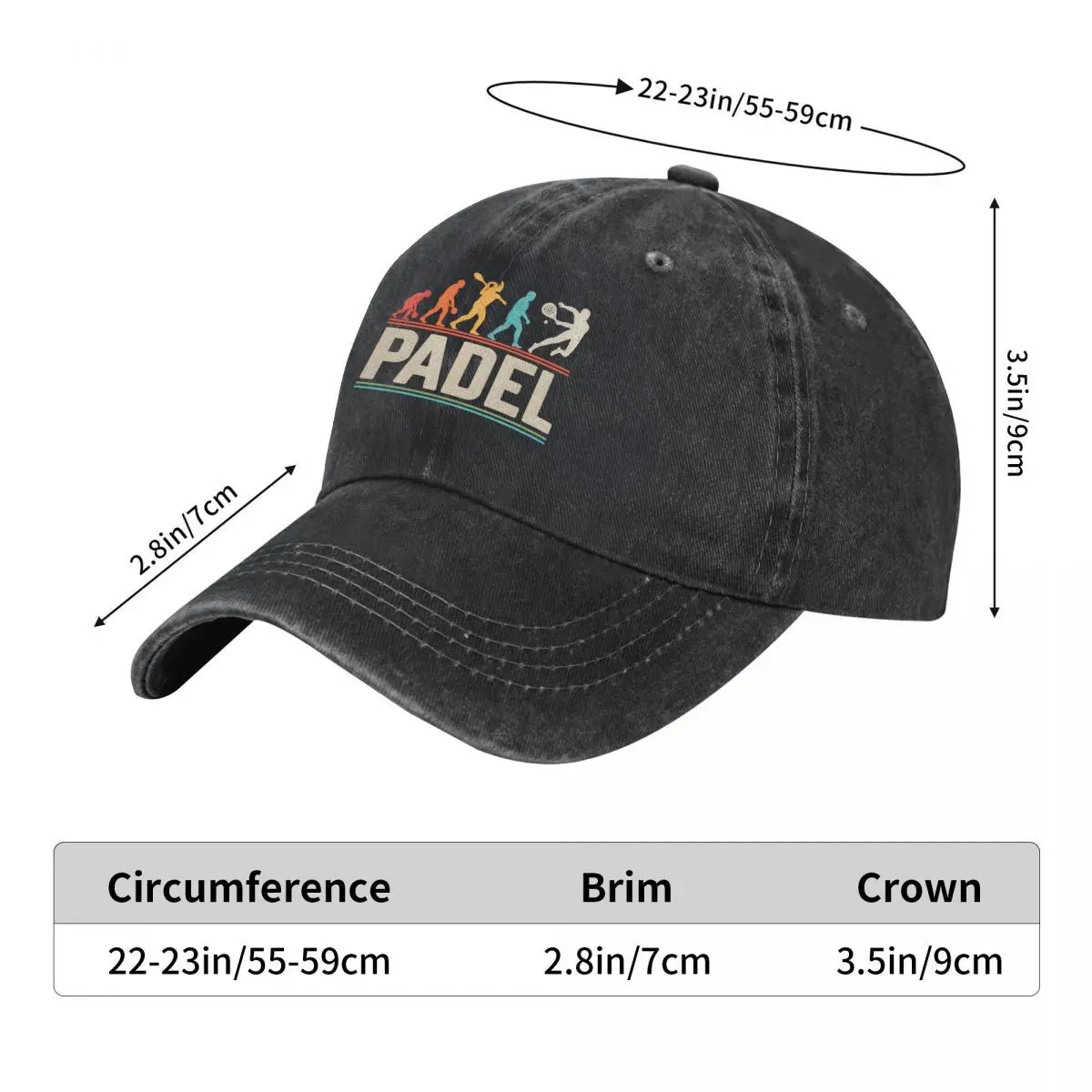 Padel Evolution Player Silhouettes Racket Sport Design Washed Baseball Cap Outdoor Hat