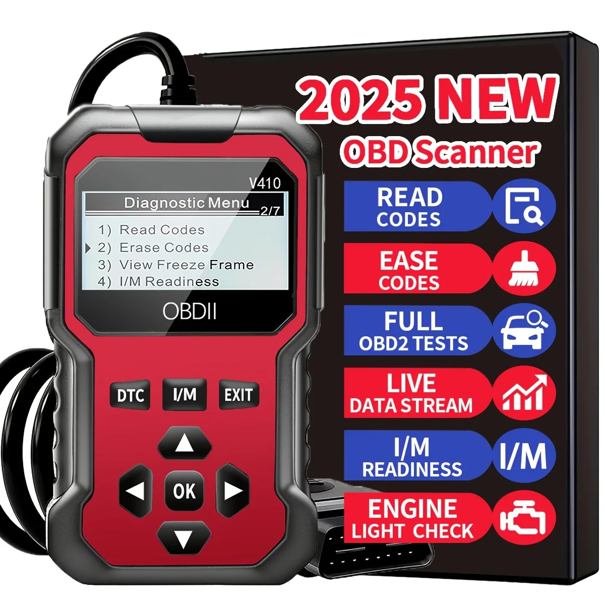 Car Obd2 Scanner Diagnostic Tool with Data Stream, Input/Management Readiness, Voltage Test Compatible with Vehicles since 1996