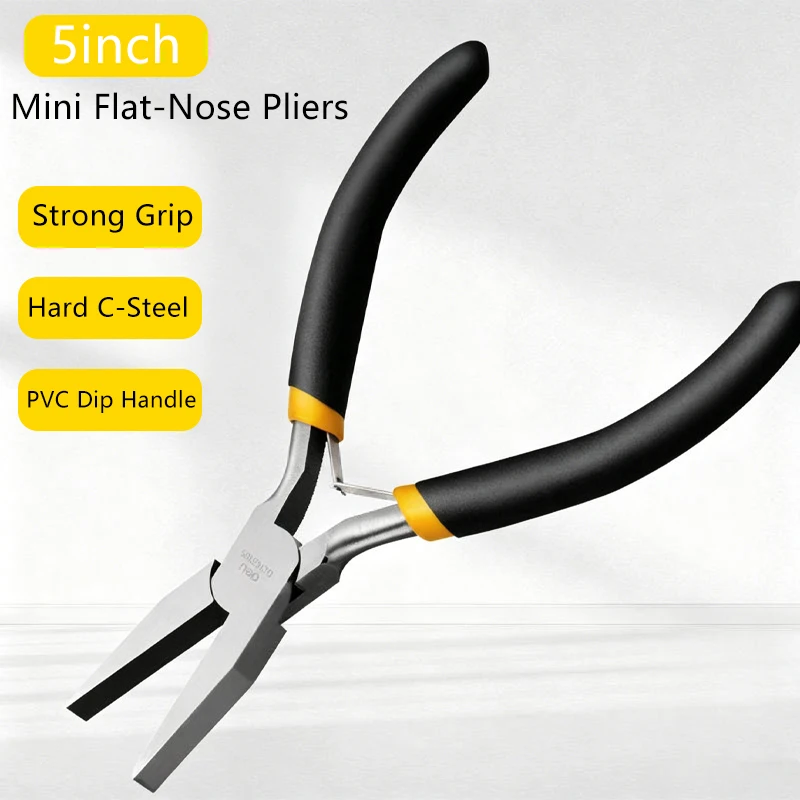 5 In Mini Flat Nose Pliers High Carbon Steel Jaw Dipped Plastic Handle Electrician Repair Construction Site Office Use Hand Tool