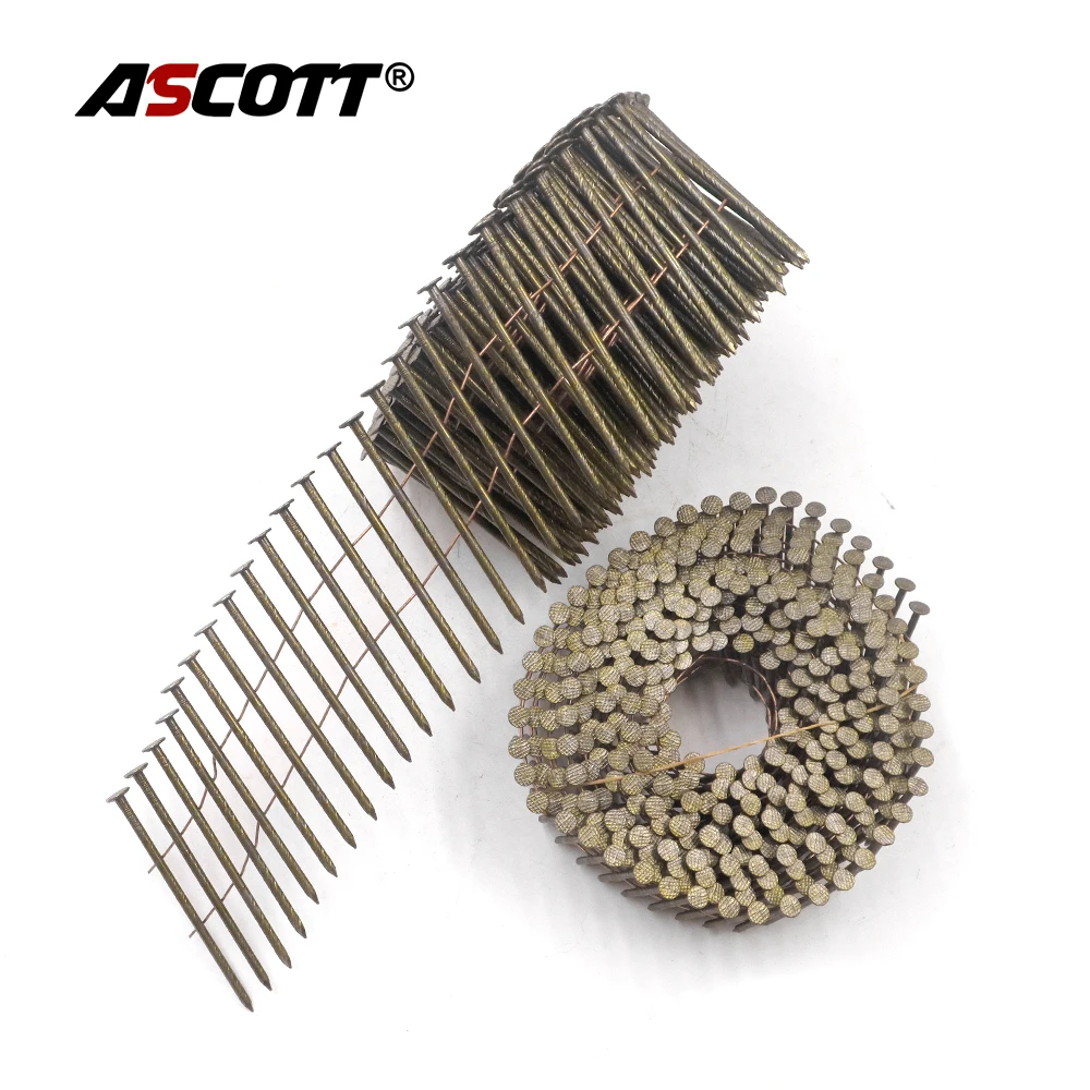 900pcs High Quality 2.3mm Diameter Painted Screw Coil Nails 50-64mm Length Pallet Coil Nail For Wooden Pallet Pneumatic Nail Gun