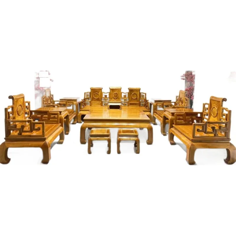 Combinação de mesa de centro do trono nanmu de seda dourada de móveis de alta qualidade