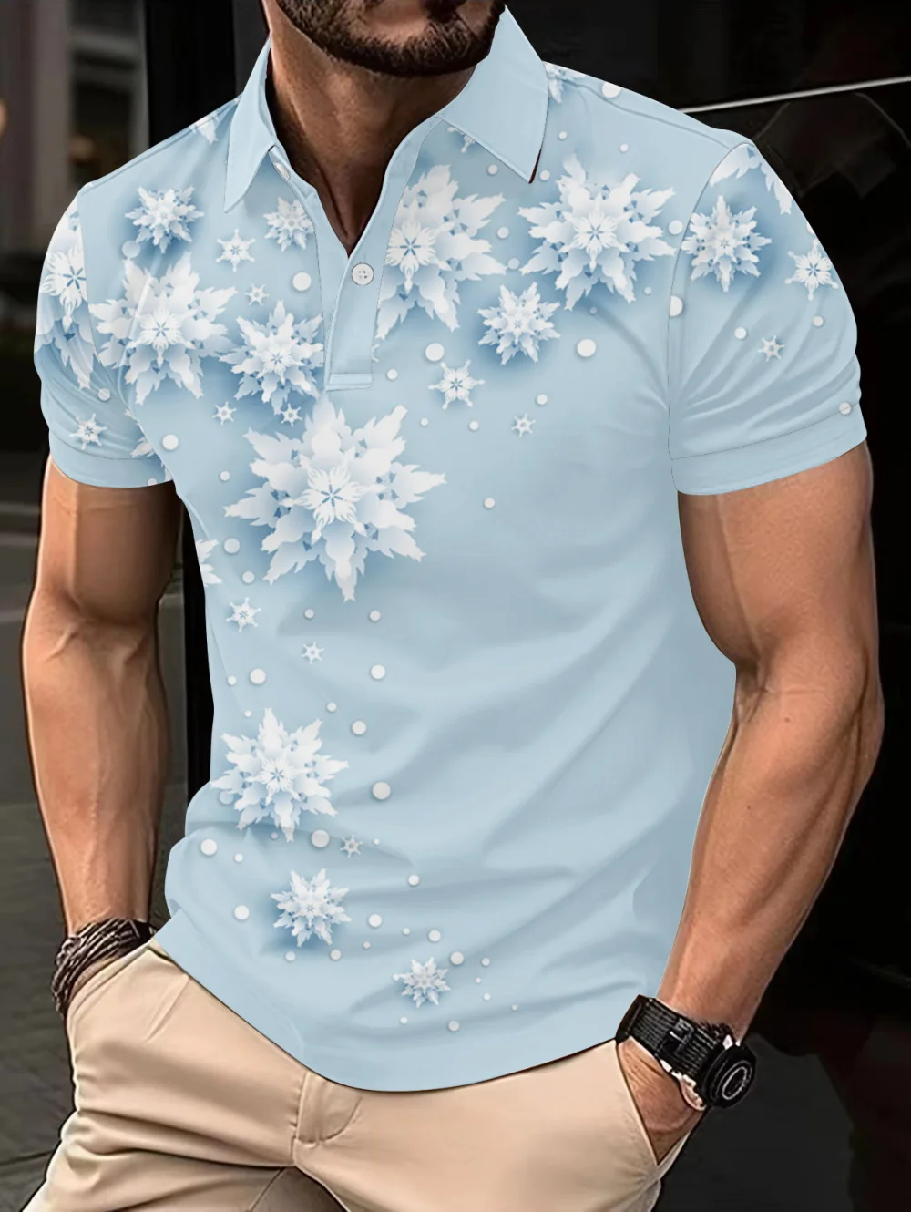 2024 Christmas Men's POLO Shirt Santa Claus 3D Printed Short Sleeve Top Outdoor Leisure Lapel Loose Short Sleeve Top POLO Shirt