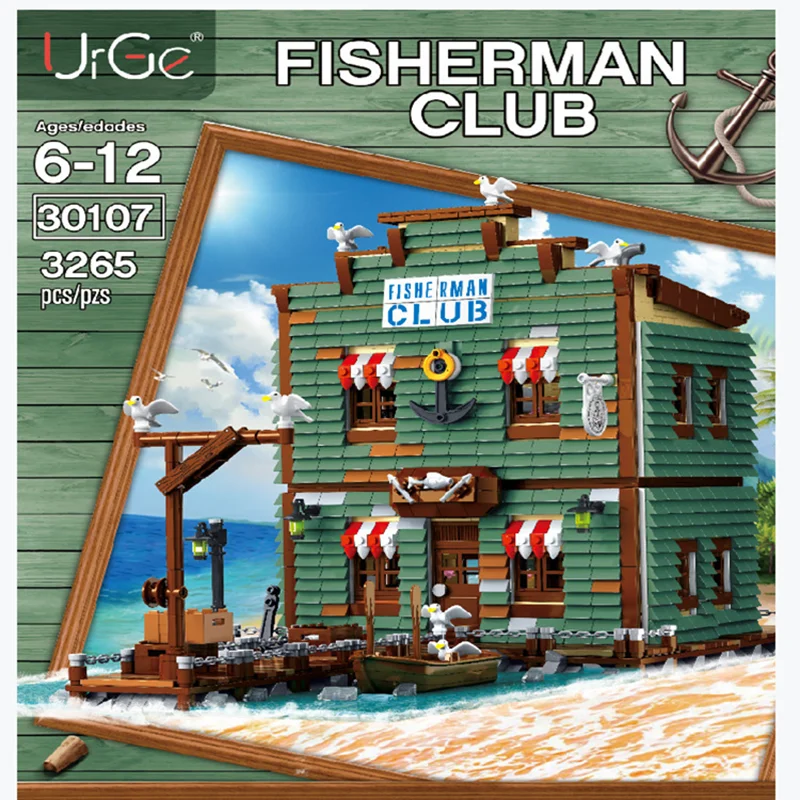 

UrGe 30107 Fisherman's Club Building Block Model Fisherman's Hut Street View Series DIY building block toy holiday gift 3265Pcs