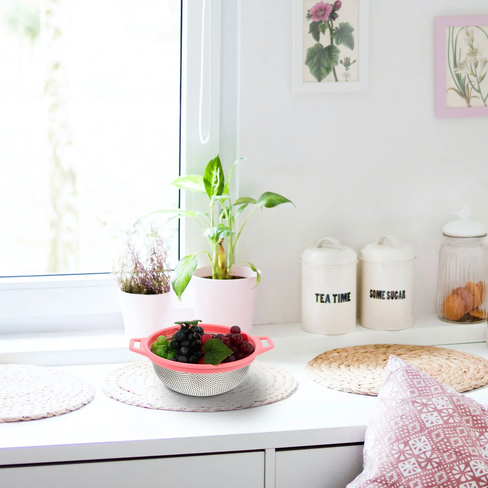 

Rice Washing Basket Colander Kitchen Fruit Vegetable Strainer Drain Bowl High-Quality Mesh Filter Reinforced Handle Wash