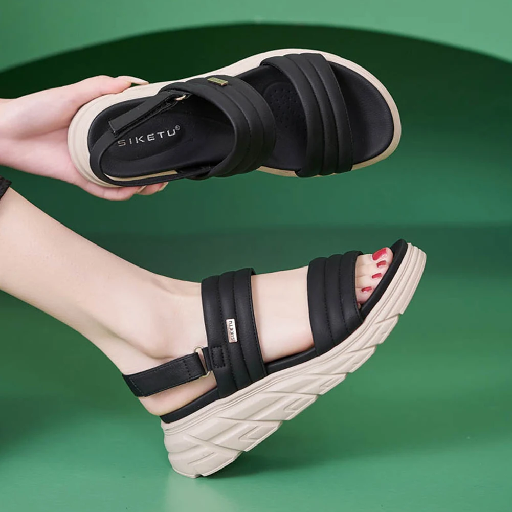 

Женские босоножки на танкетке, сандалии с открытым носком, удобные прогулочные сандалии, нескользящие сандалии на толстой подошве, регулируемые для путешествий на открытом воздухе