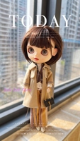 Dula Doll Clothes Costume Blythe 2025 Beige trench coat lace shirt wide-leg pants set for ob24 ob22 Diandian Azone 1/6 Bjd Doll