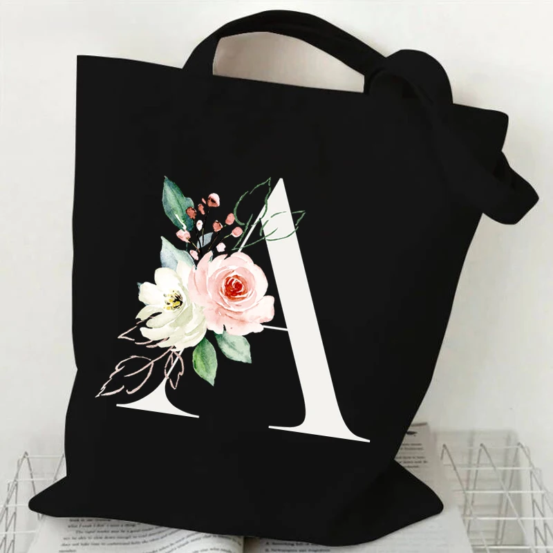 Letter S Floral Monogram Graphic Canvas Shopping Bag Women 26 Alphabet Flower Designer Bags for Women Mobile Phone Travel Bags