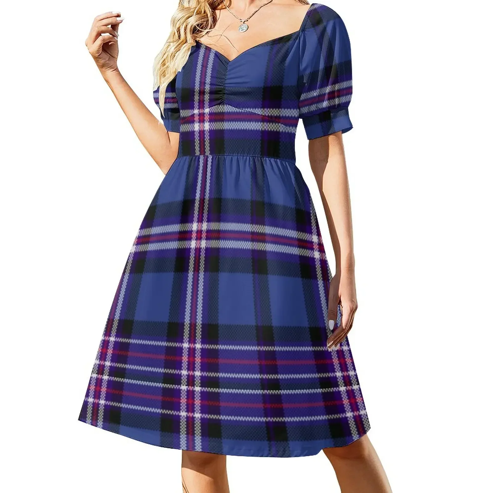 

Tartan of Rangers Scotland blue background with red white and blue lines and black Sleeveless Dress loose summer dress Dress