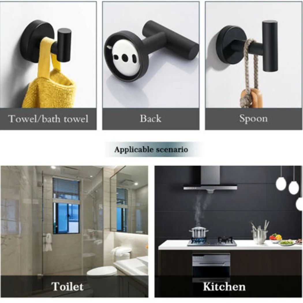 

Matte Black Towel Hook Robe Hanger Holder Stainless Steel Wall Mounted On The Wall Rustproof Decoration Bathroom Accessories