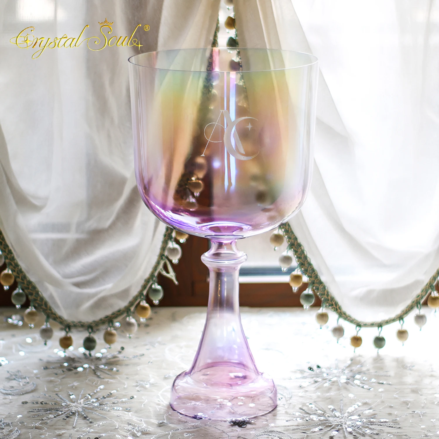 Crystal Soul 7.9inch 432hz E High End Custom Carved Holy Grail Alchemy Crystal Singing Bowl