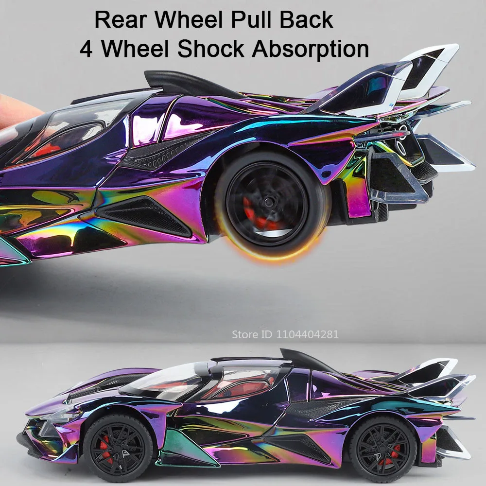 1:24 Apollo EVO Lambor Revuelto Alloy Diecast Sports Car Model Toy Doors Opened Sound Light Pull Back Cars Perfect Birthday Gift