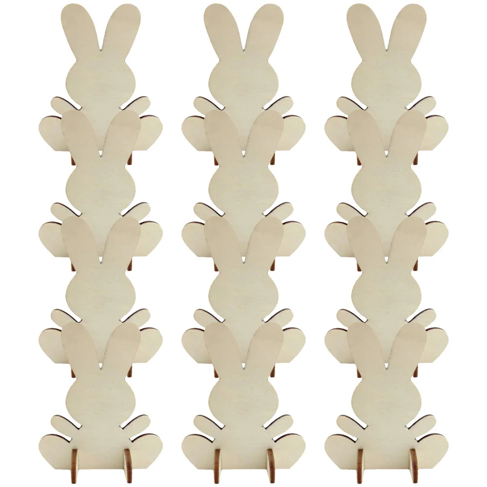 12pcs Wooden Easter Bunny Diy Cutouts Unfinished Wood Slices For Kids Craft Painting Easter Party Decoration Supplies