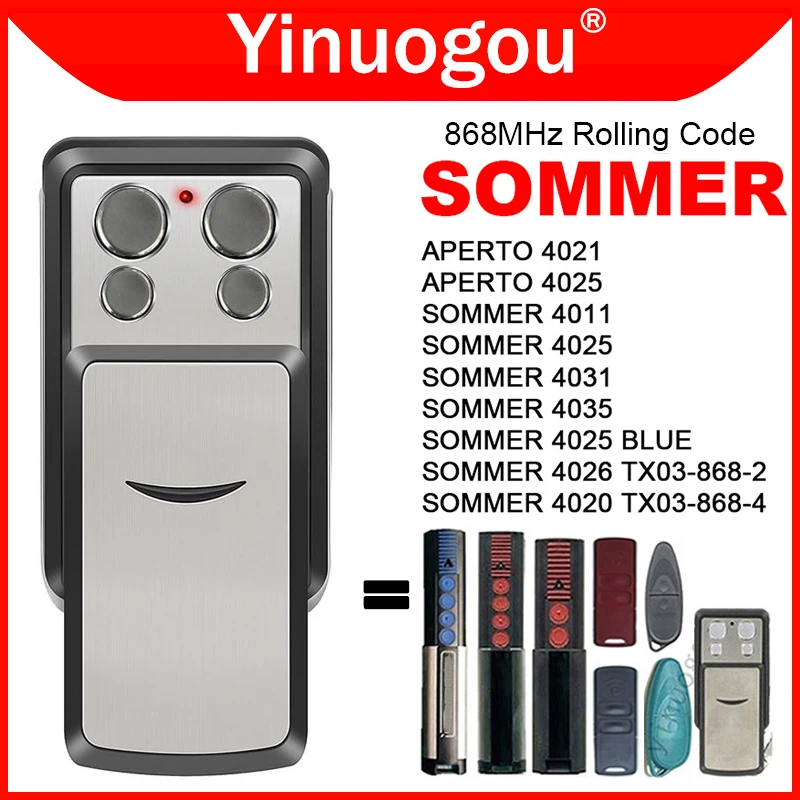 3PCS SOMMER 4031 TX08-868-4 4020 4026 TX03-868-2 4011 4021 4025 4035 Garage Door Remote Control Gate Opener 868MHz Rolling Code