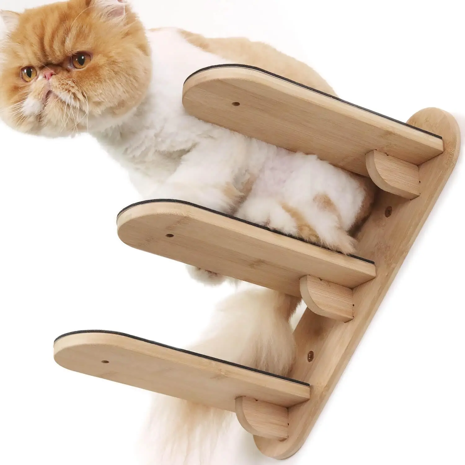 

1 Piece Wooden Wall Mounted Cat Climbing Stairway Ladder with Hammock or Platform and Scratching Post for Pet Indoor Furniture