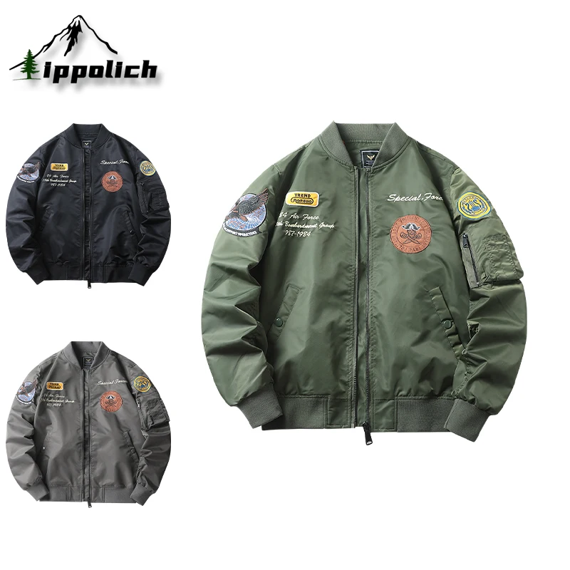 IPPOLICH Flight Jacket Men American Overalls Pilot Jackets Men's Spring Autumn Thin Baseball Uniform Trendy Waterproof Coat