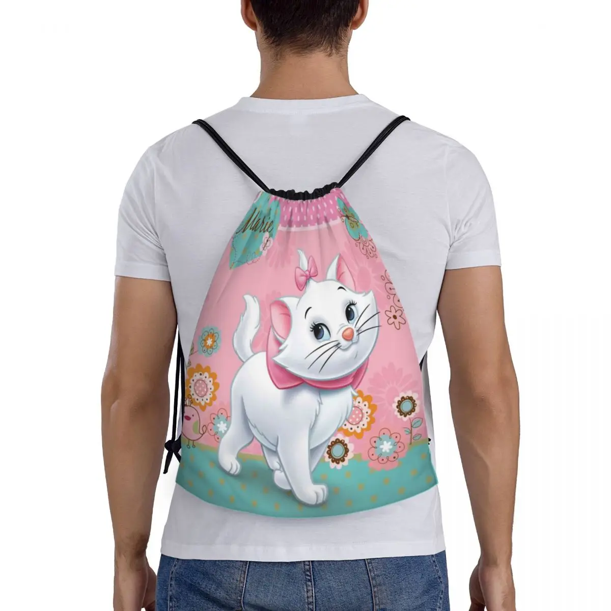 Zaino personalizzato con coulisse per gatti Marie carino borsa da palestra sportiva per donna uomo The Aristocats Training Sackpack