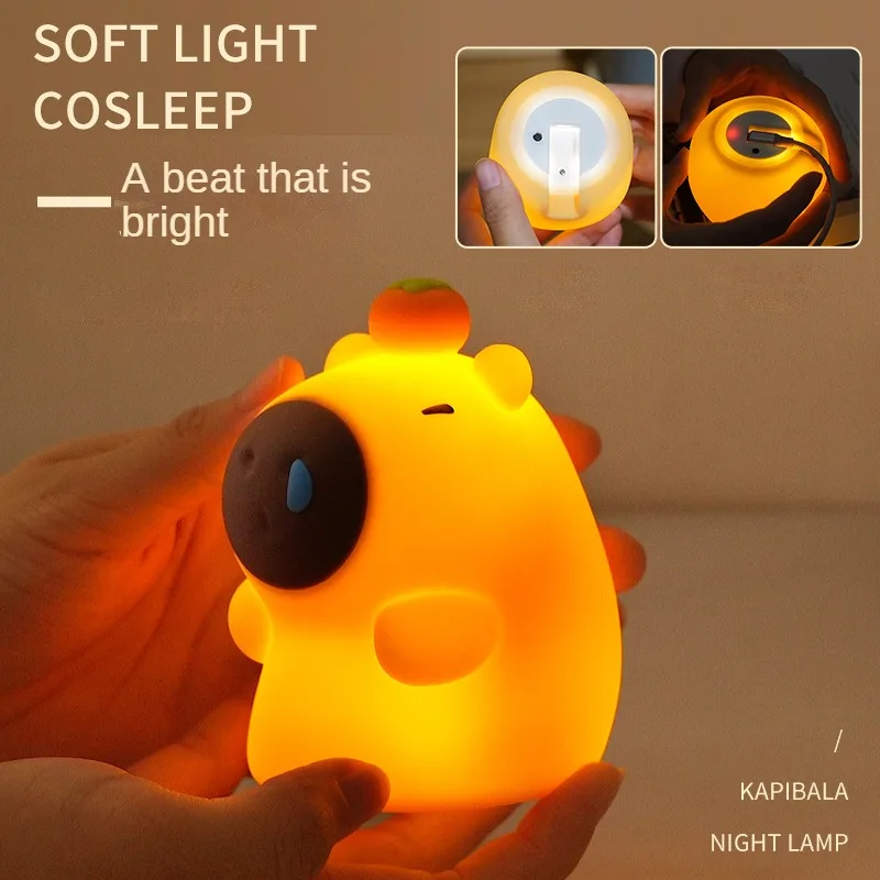 Kapybara Dolphin Night Light Cute Children\'s Gift Rechargeable Bedroom Night Light Bedroom Lighting Ornament Silicone Pat Light