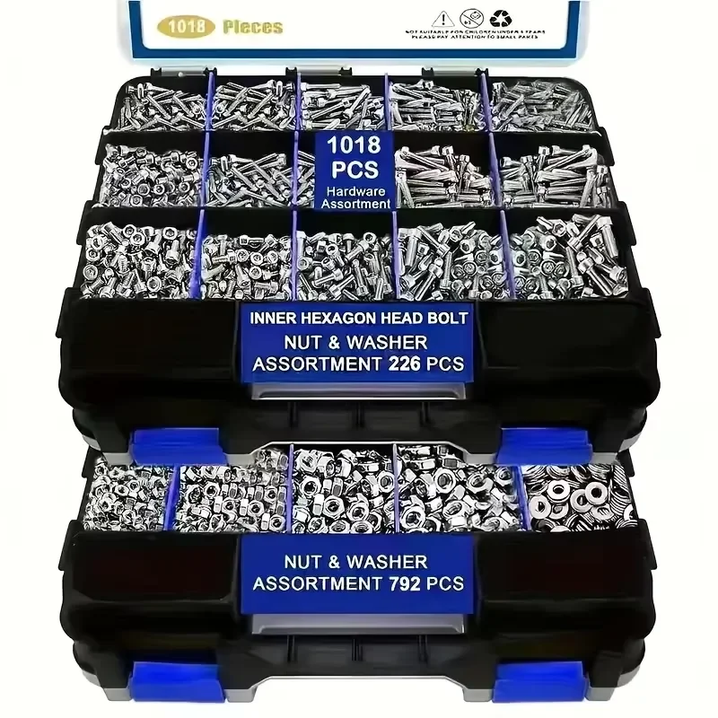 1018-Piece Bolt Set, Stainless Steel Hexagonal Bolt and Nut Combination Set, High-Quality Hardware Accessories