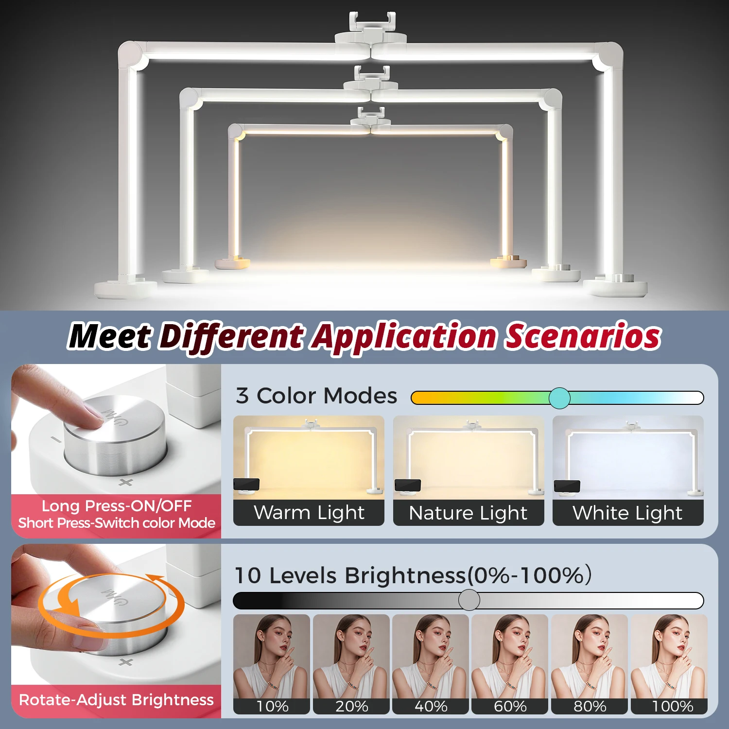 Beauty Essential Extra Large Rectangular Fill Light: 456 LEDs, with Lazy Phone Holder, 3 adjustable color temps (3000K-6000K), s