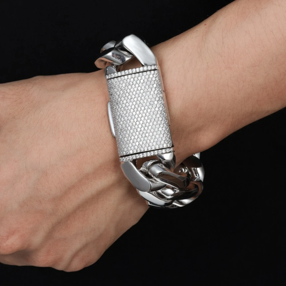 

Мужской браслет в стиле хип-хоп/рок: массивная кубинская цепь 25 мм, 18K, с циркониевыми вставками, в стиле Майами