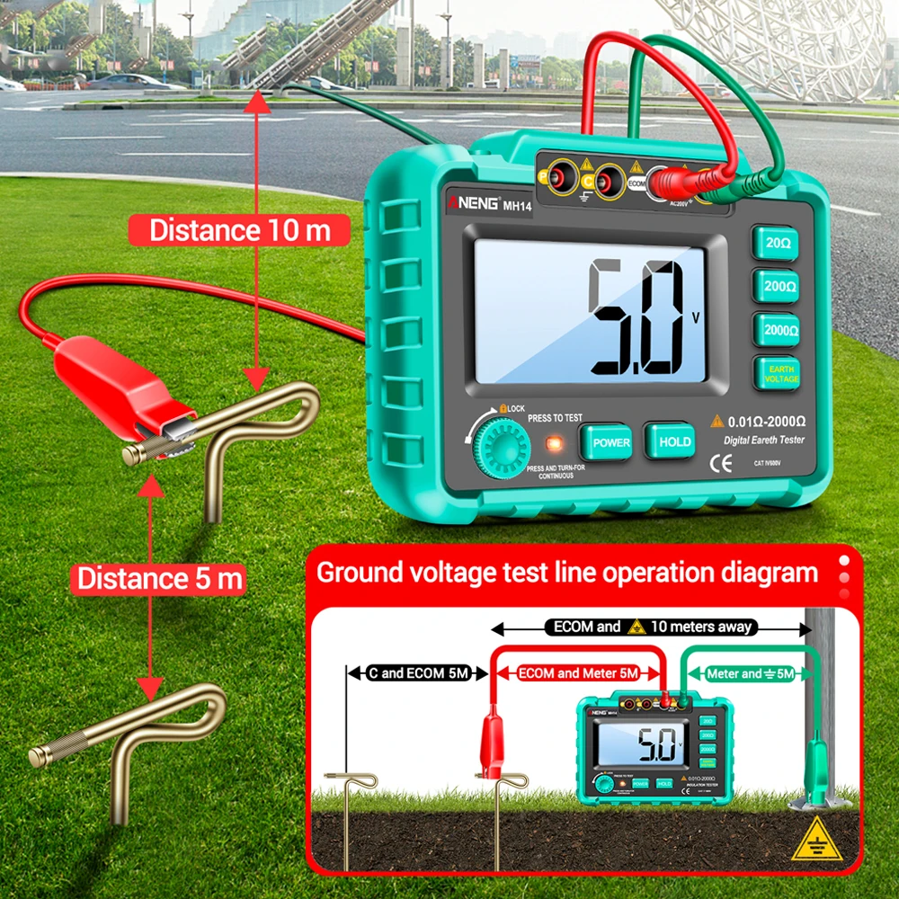 ANENG MH14 Digital Insulation Resistance Tester 1999 Counts Auto Ranges Megohmmeter 0-2000Ohm Voltmeter Ohm Detector Tools