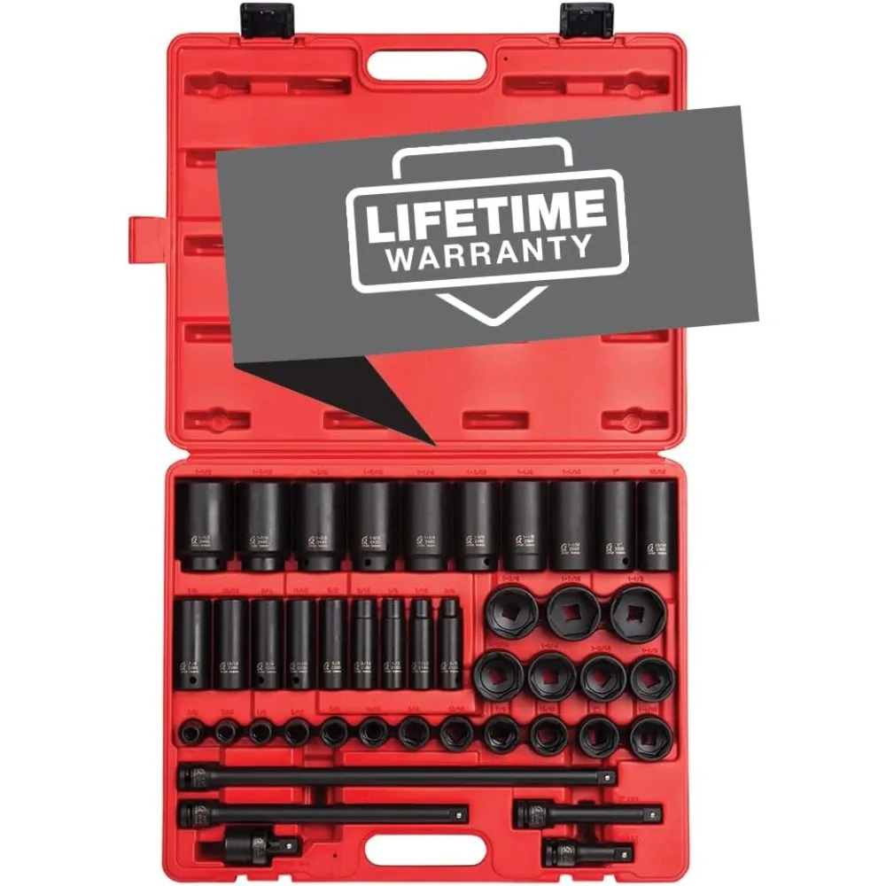 

43-Piece 1/2-Inch Impact Socket Set SAE 3/8-Inch to 1-1/2-Inch Cr-Mo Steel Heavy Duty Case