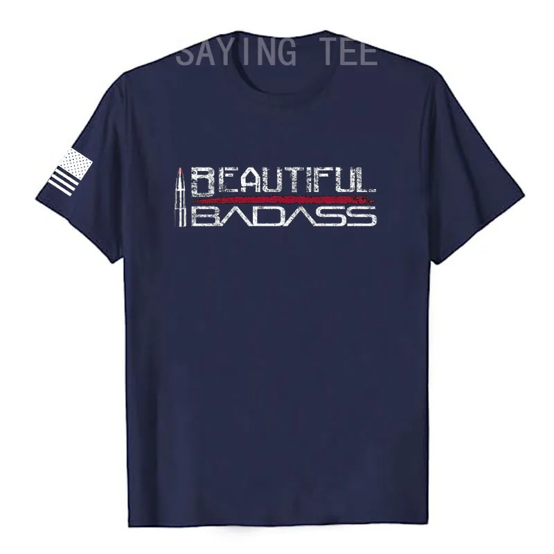 Beautiful Badass Women's Fashion T-Shirt Funny Military Veteran Patriotic Tee Tops American Usa Proud Graphic Outfits Wife Gifts