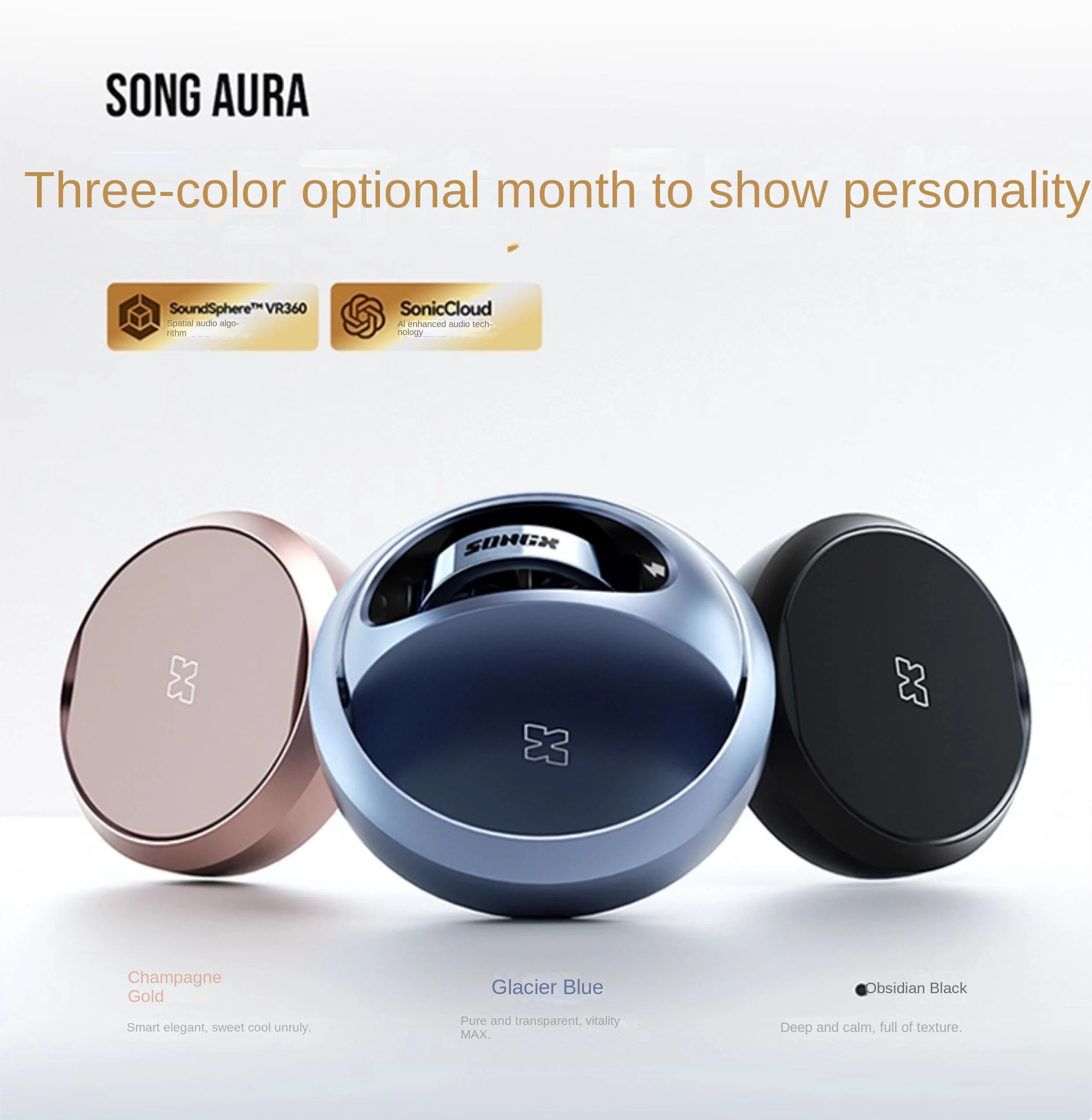 SONGX Cuffie con clip impermeabili Bluetooth wireless con retro aperto - Audio HiFi, multicolore, design elegante e luce di piume per regalare