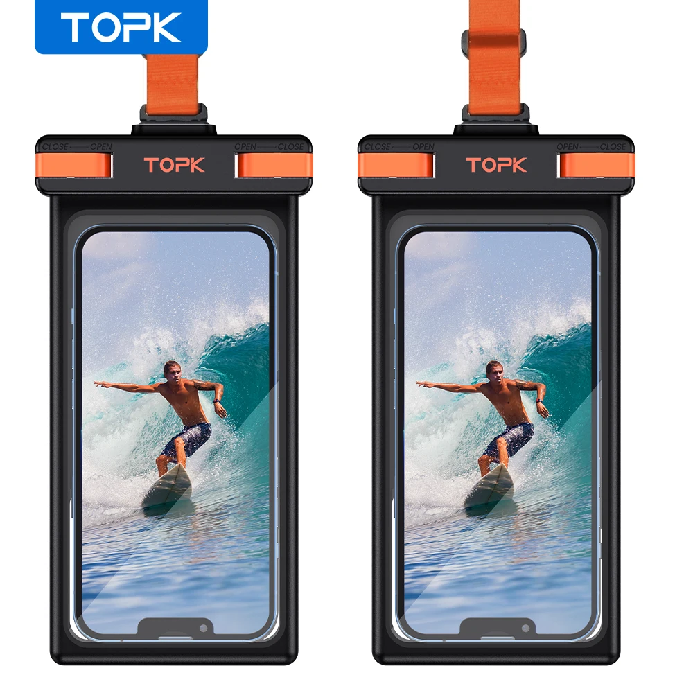 TOPK Waterproof Phone Pouch,2-Pack IPX8 Waterproof Phone Case Compatible for iPhone 15 13 12 Pro Max Xs Plus Samsung Galaxy S22