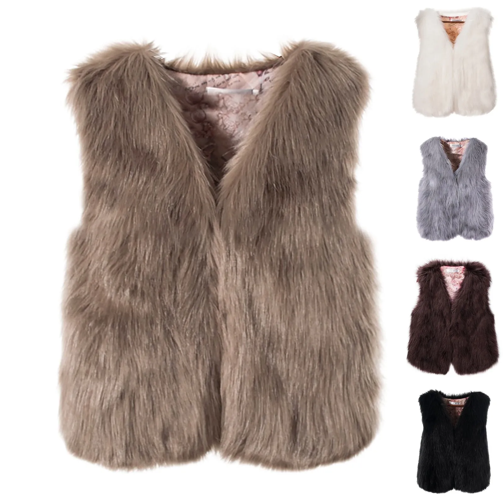 2024 Streetwear Short Faux Fur Waistcoat No Sleeve Faux Fur Vests Women Winter Coats Fluffy Fur Jackets Sleeveless Coat