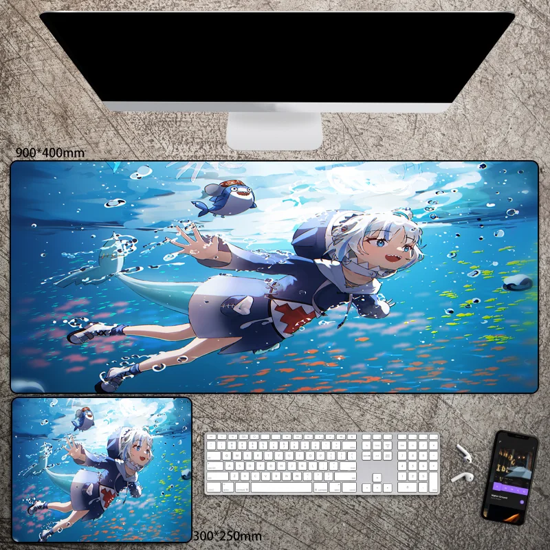 

Gawr Gura 400x900 Extra Large Mange Mouse Pad Laptop Play Mat Gaming Room Accessories Kawaii XXL PC Anime Mousepad Gamer Cabinet