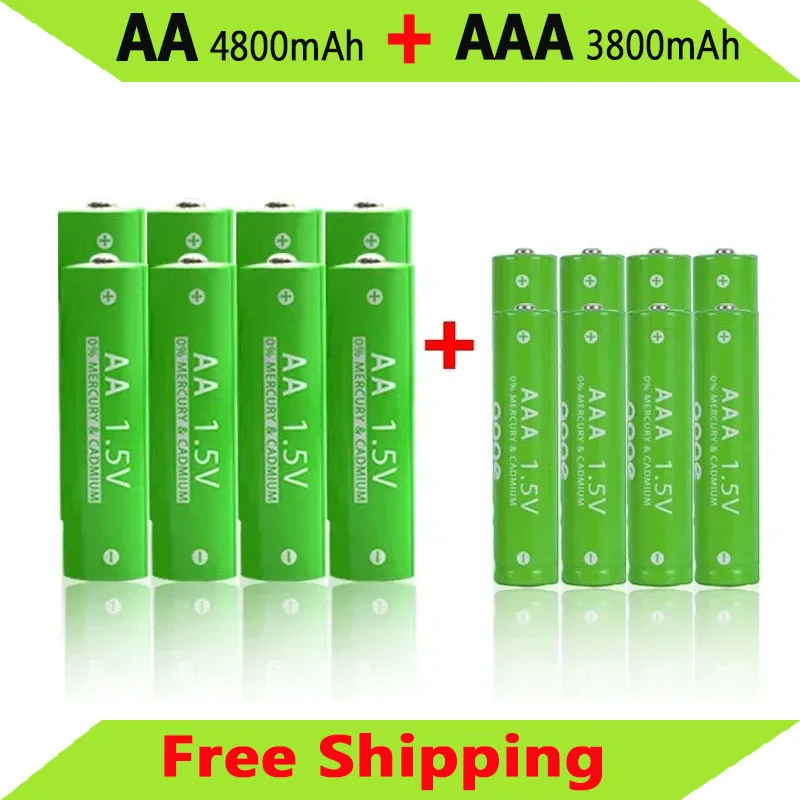 New 1.5V AA 4800 MAh+1.5V AAA 3800 MAh Alkaline1.5V Rechargeable Battery for Clock Toys Camera Batter