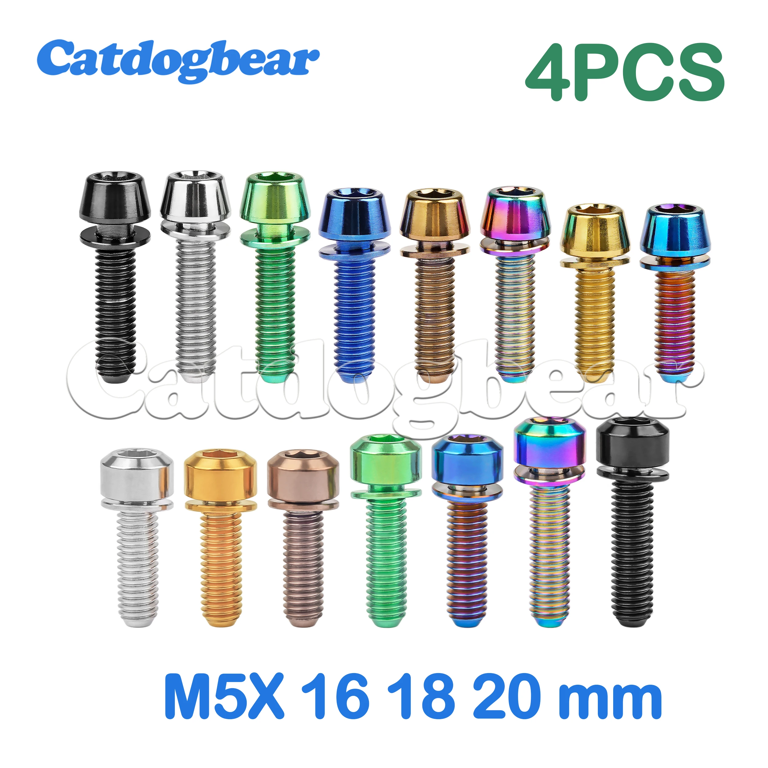 

Catdogbear 4Pcs M5X16 18 20mm Titanium Bolt Screws with Washers for Mountain Bike Road Bike Set Screws