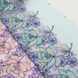 2Yards Big Pink Floral Embroidered Lace Trims for Wedding Bridal Dress Bra Lingerie Sewing Fabrics Clothes Accessories