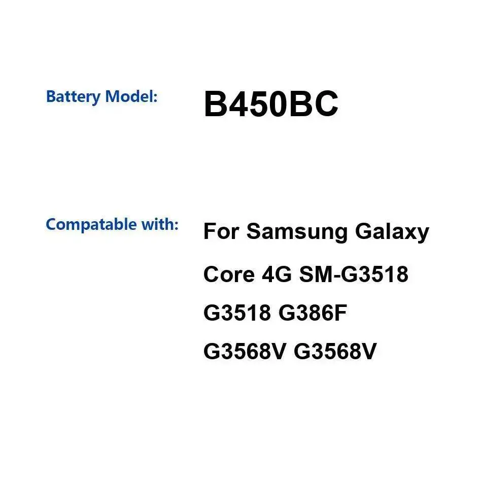 

For Samsung Galaxy Core 4G SM-G3518 G3518 G386F G3568V Reliable Power Supply 2000Mah B450BC Mobile Phone Battery
