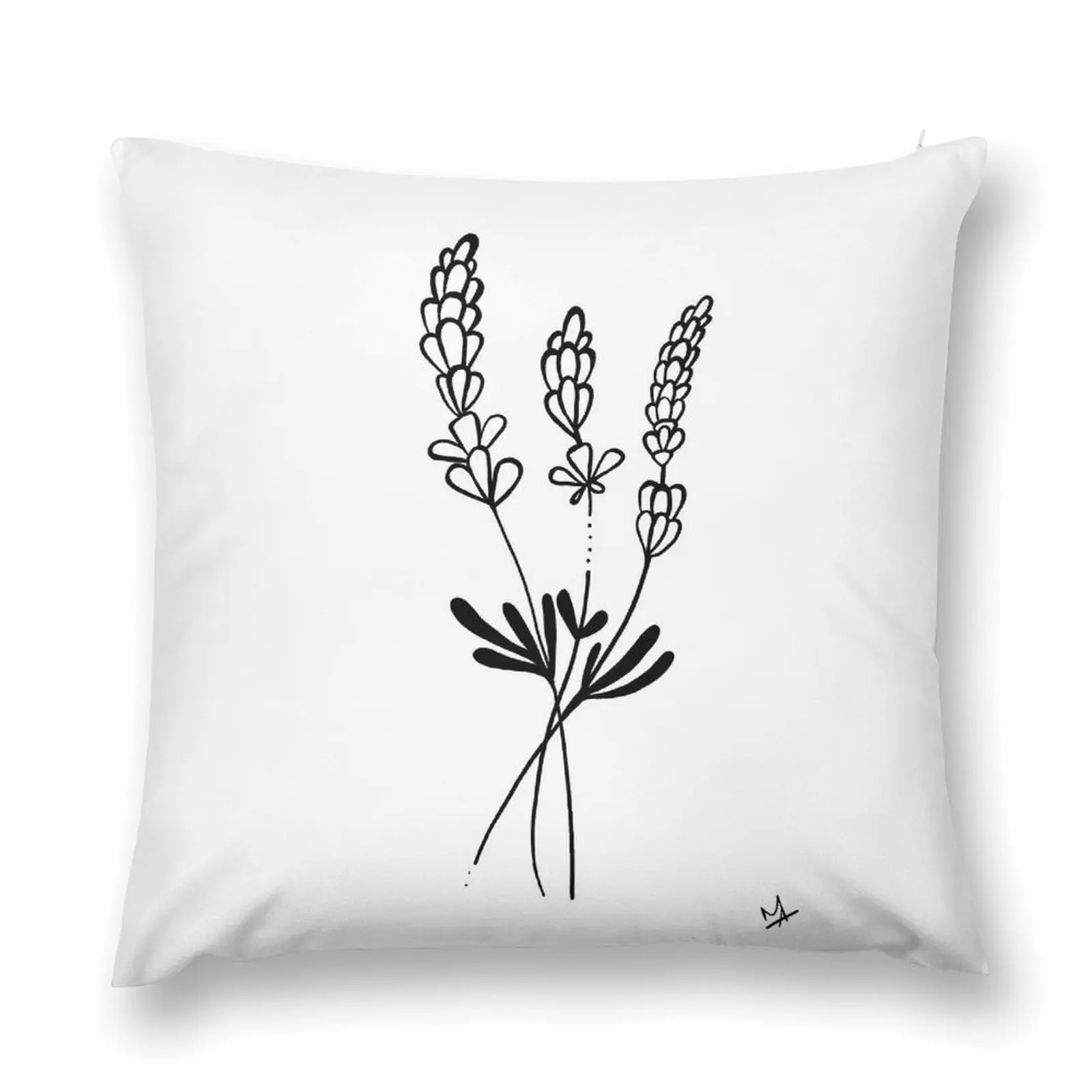 Lavender black and white drawing poster printed flowers and foliage iphone cellphone ipad case cup gourd under glas Throw Pillow