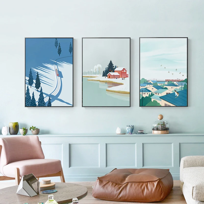

3Pcs/Set Abstract Blue Natural Landscape Canvas Poster Wall Art, Wall Decorative Paintings, Modern Living Room Home Decoration