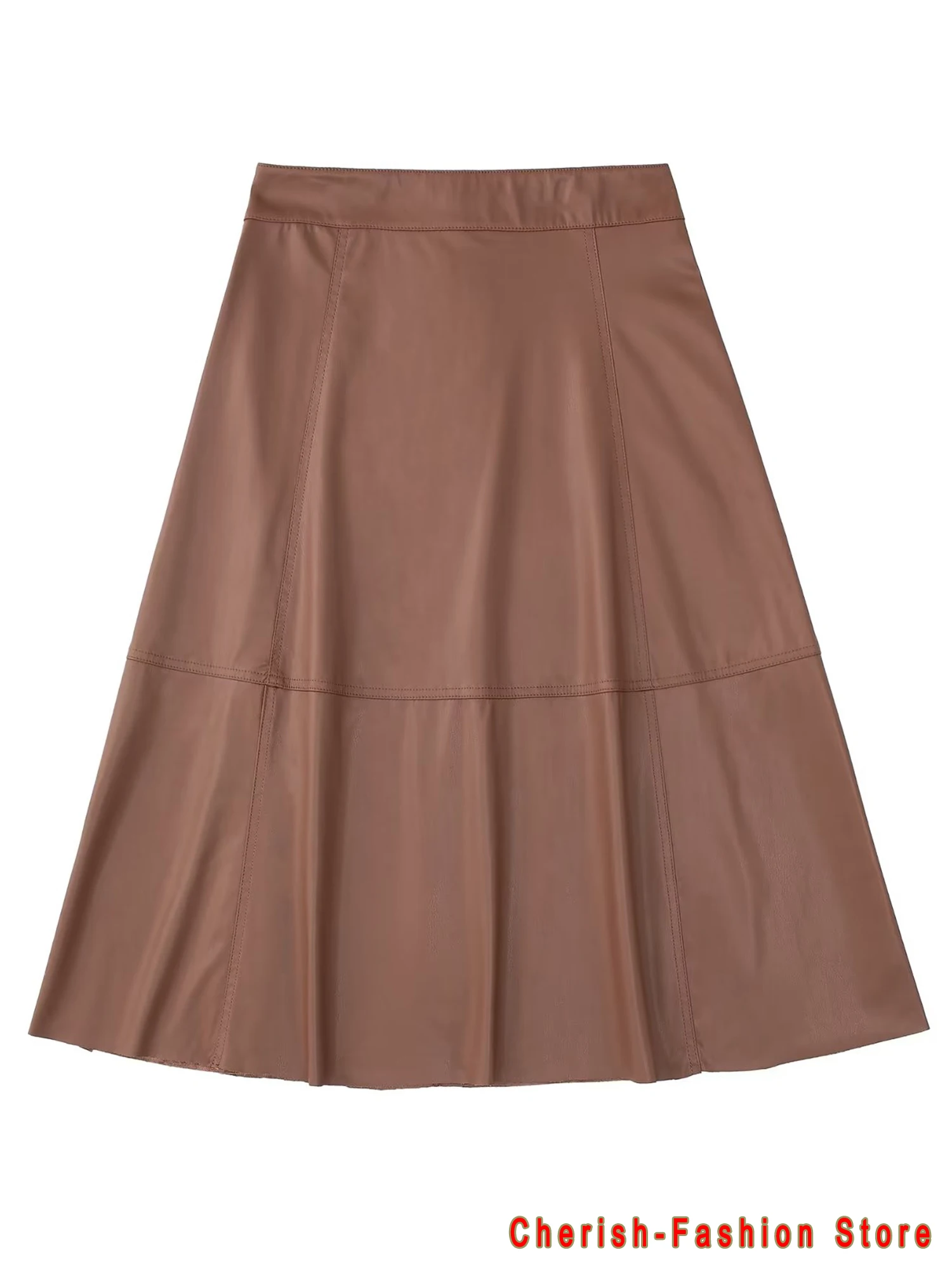 Brown Faux Leather Skirt Woman High Waist Midi Skirts Womens 2022 Fall Korean Streetwear Long Skirts Elegant Women's Skirts